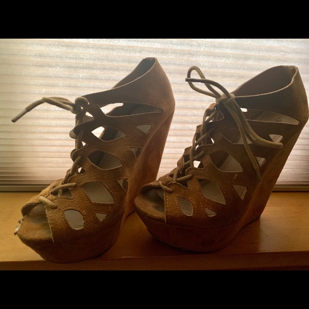 Brown suede wedges